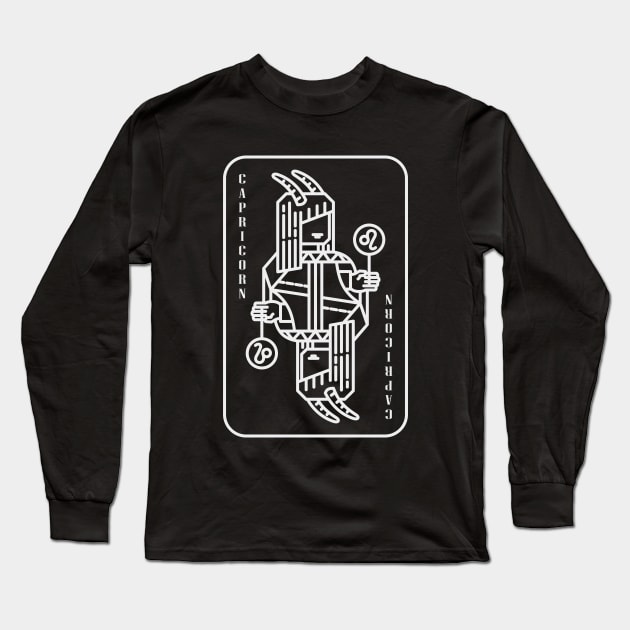 Capricorn Zodiac horoscope line art playing card style Long Sleeve T-Shirt by Shankara